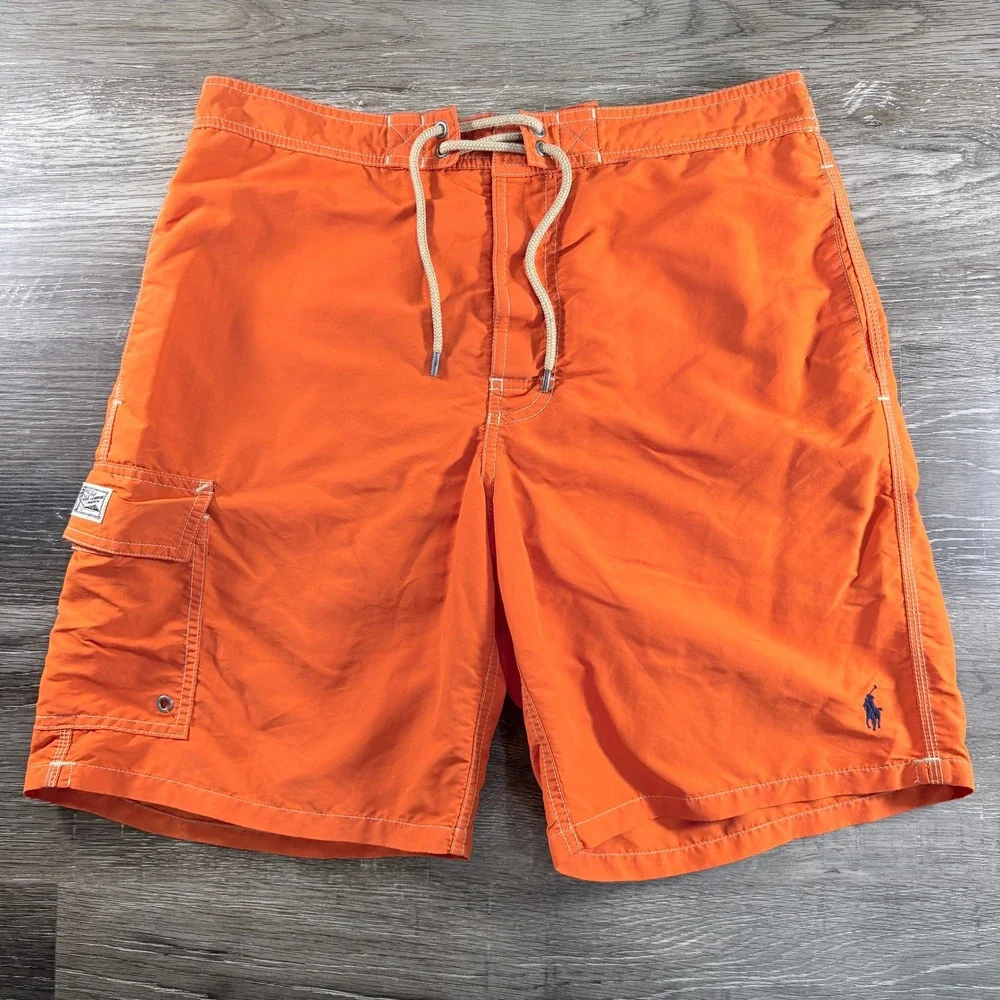 Polo‎ Ralph Lauren Mens Orange Cargo Swim Trunks Board Shorts Medium Drawstring